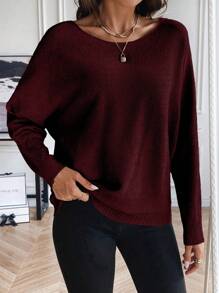 EMERY ROSE Jersey unicolor de manga murciélago - Burdeos - Ver 5