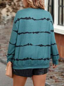 SHEIN LUNE Talla grande Sudadera con estampado de dibujo de hombros caídos - Verde - Ver 2