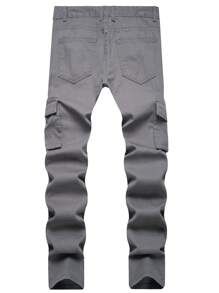 Men Flap Pocket Cargo Jeans - Dark Grey - View 2
