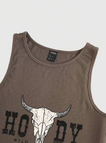 SHEIN Unity Letter Graphic Crop Tank Top - Coffee Brown - View 3