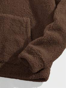 Manfinity RebelGame Men Letter Patched Kangaroo Pocket Drawstring Fuzzy Hoodie - Brown - View 3