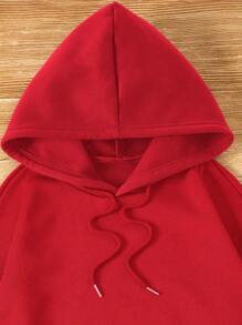 SHEIN EZwear 加大码口袋抽绳保暖卫衣，适合秋冬季节穿着，女士秋季服装 - 紅色 - 查看 4