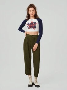 Forever 21 Ladies' Solid Color Long Pants - Army Green - View 5