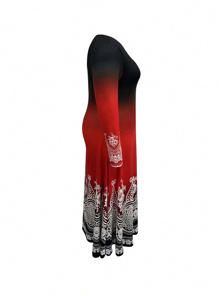 Plus Ombre & Floral Print Hidden Pocket A Line Dress