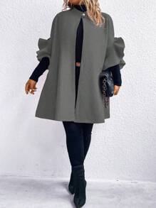 SHEIN Clasi Abrigo Gris De Talla Grande Con Diseño De Botón Y Mangas De Encaje - Gris Oscuro - Ver 6