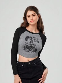 Forever 21 Women's Crop Top With Character And Letter Print Designs And Raglan Sleeve - Multicolor - View 4