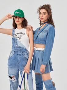 Forever 21 1pc Hooded Short Denim Jacket - Medium Wash - View 2