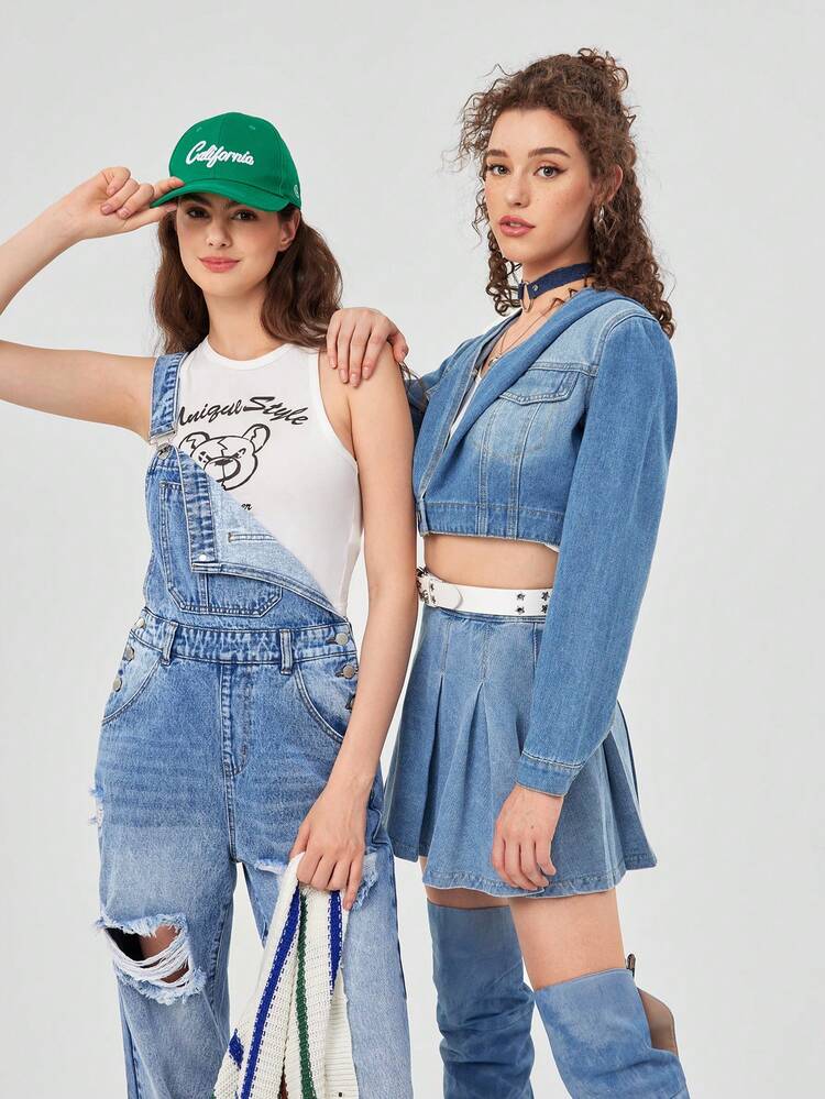 1pc Hooded Short Denim Jacket