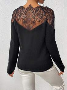 Calvaya Contrast Lace Raglan Sleeve Sweater