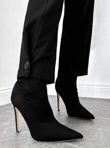 RueChic Slant Pocket Fold Ruched Suit Pants Without Belt - Black - View 3