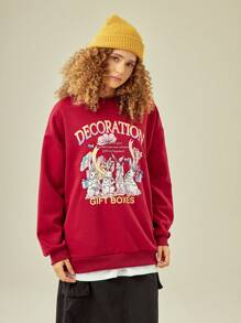 In My Nature Capucha con estampado de letra y dibujos animados de hombros caídos exterior