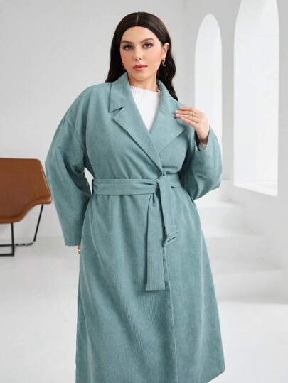 Mulvari Plus Lapel Neck Drop Shoulder Belted Coat