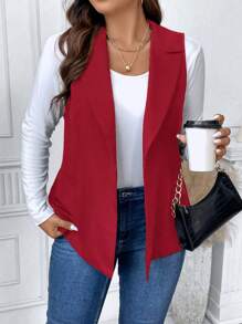 SHEIN Unity Plus Lapel Neck Open Front Vest Blazer For New Year Clothes - Red - View 1