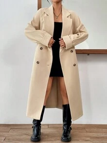 Muchica 西裝領雙排釦腰帶花呢外套 - 杏色 - 查看 3