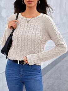 EURMUSE Cable Knit Raglan Sleeve Sweater - White - View 1