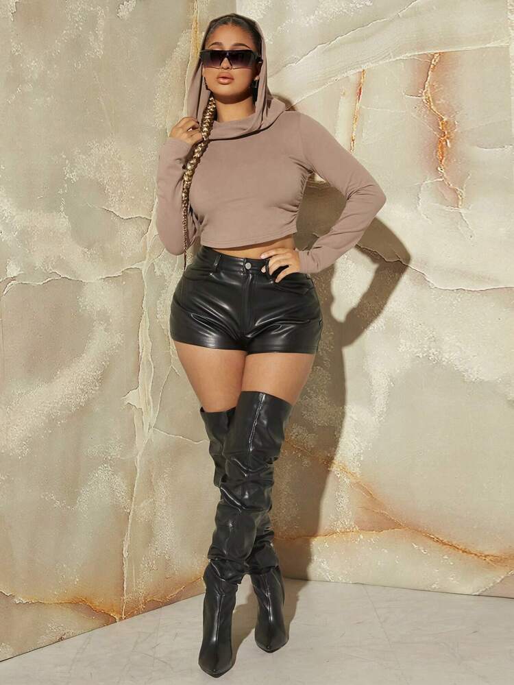 Solid Hooded Crop Tee