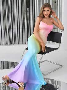 Firerie Ombre Draped Collar Mermaid Hem Cami Dress,Pastel Dresses For Women