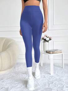 RueChic Solid Wideband Waist Leggings - Blue - View 6