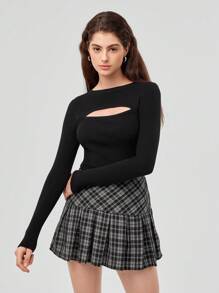 Forever 21 Solid Cut Out Front Ribbed Knit Sweater