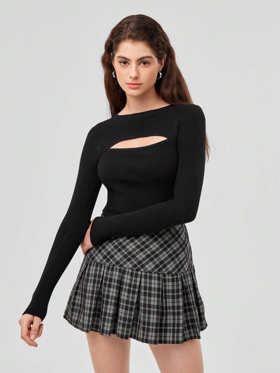 Forever 21 Solid Cut Out Front Ribbed Knit Sweater