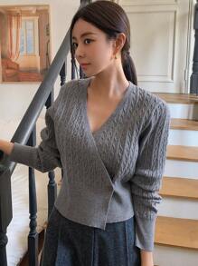 DAZY Solid Cable Knit Cardigan - Grey - View 1