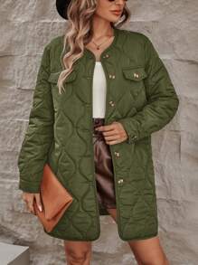 SHEIN LUNE Chi tiết về Flap Áo khoác Quilted - xanh quân đội - Xem 3