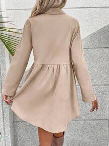 Breezaya Vestido smock de manga enrollada con botón con botón delantero