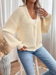 SHEIN LUNE Cárdigan de hombros caídos con botón delantero - Albaricoque - Ver 5