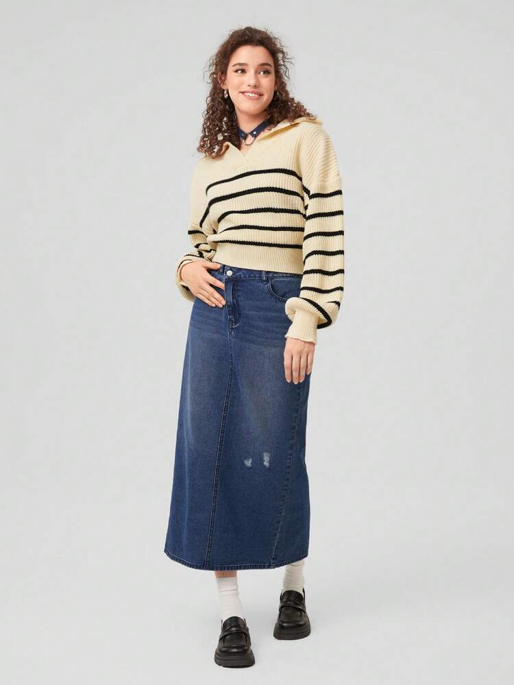 1pc Women's V-neck Stripe Sweater
