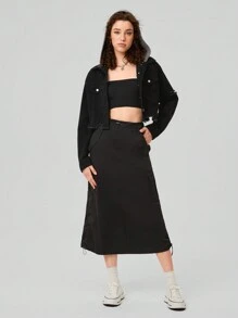 Forever 21 Frayed Edge Denim Jacket With Fake Pockets