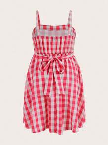 SHEIN Qutie 大尺寸格紋細肩帶連身裙 - 紅色 - 查看 2