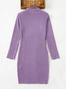 SHEIN LUNE Hơn Chất rắn Gân đan Đầm - Màu tím hoa cà - Xem 2