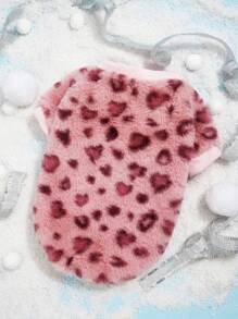 PETSIN Pink Leopard Print Rabbit Hair Pet Hoodie, Suitable For Both Cats And Dogs, 1pc - Multicolor - View 3