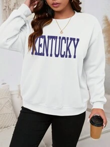 SHEIN EZwear Plus Letter Graphic Drop Shoulder Sweatshirt - White - View 1