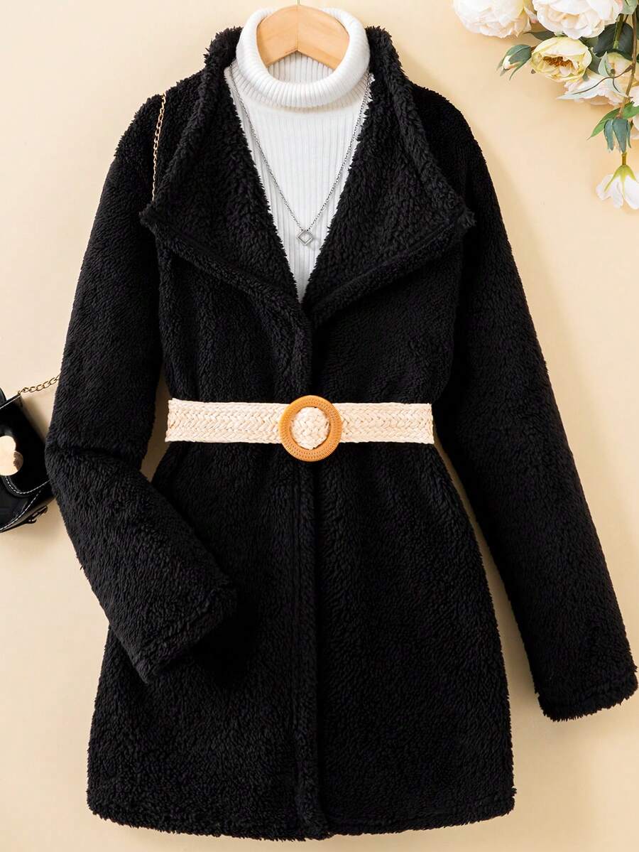 SHEIN Cô gái Tay áo dài áo Với Cổ áo thác nước ( Thắt lưng Không bao gồm ) - màu đen - Xem 1