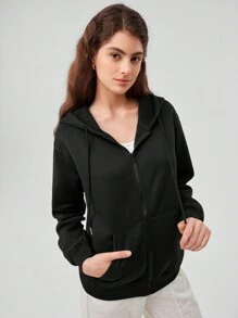 Forever 21 Sudadera Con Capucha Con Cordones Y Cremallera Frontal Para Mujer De Color Sólido