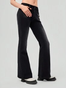 Forever 21 Flap Pocket Flare Leg Jeans - Black - View 5