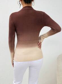 GENKIRA Áo len cổ cao kiểu ombre khoét eo, chất liệu dệt kim, thích hợp cho mùa thu đông. - Nhiều màu - Xem 2