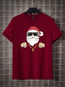 Nam In Christmas Santa Claus Áo thun - Màu Đỏ Sâu - Xem 1