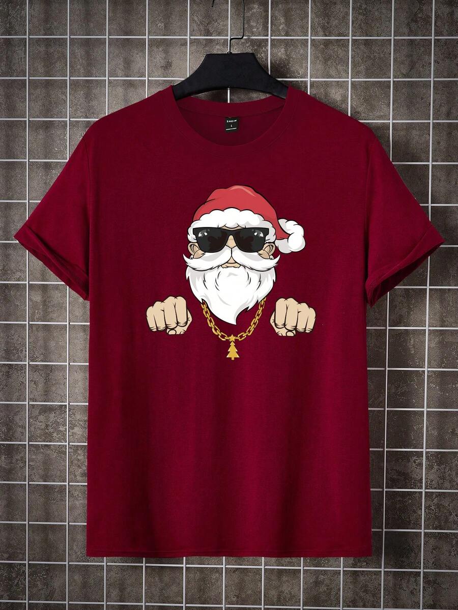 Nam In Christmas Santa Claus Áo thun - Màu Đỏ Sâu - Xem 1
