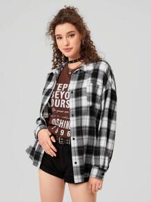 Forever 21 女式格子下垂肩襯衫