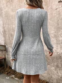 SHEIN LUNE Square Neck Ruffle Hem Dress - Apricot - View 2