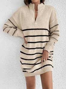 SHEIN Frenchy Striped Pattern Drop Shoulder Sweater Dress - Multicolor - View 1
