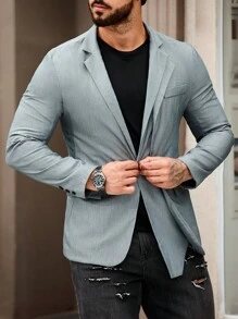 Manfinity Homme Men's Double-breasted Notched Lapel Suit Jacket - Grey - View 4