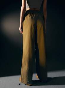 In My Nature Letter Graphic Detail Drawstring Waist Outdoor Pants - Black - View 2