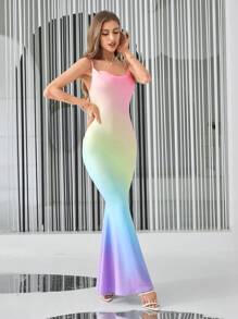 Firerie Ombre Draped Collar Mermaid Hem Cami Dress,Pastel Dresses For Women