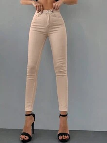 RueChic Women's Solid Color Slim Fit Jeans - Beige - View 5