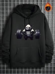 Manfinity Homme Men Plus Panda Print Kangaroo Pocket Thermal Hoodie - Black - View 6