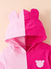 SHEIN Chàng trai trẻ Gấu Thêu Thiết kế tai 3D Áo Hoodie & Quần thể thao - Màu Hồng Tươi - Xem 7