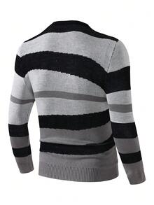 Manfinity Homme Men's Striped Color Block Sweater - Black - View 2